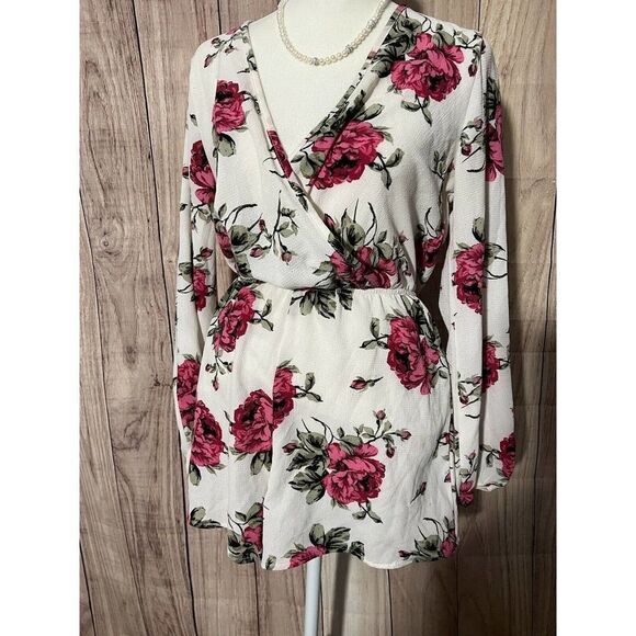 Charlotte Russe Rose Floral Romper Small Womens Long Sleeve - Picture 4 of 10